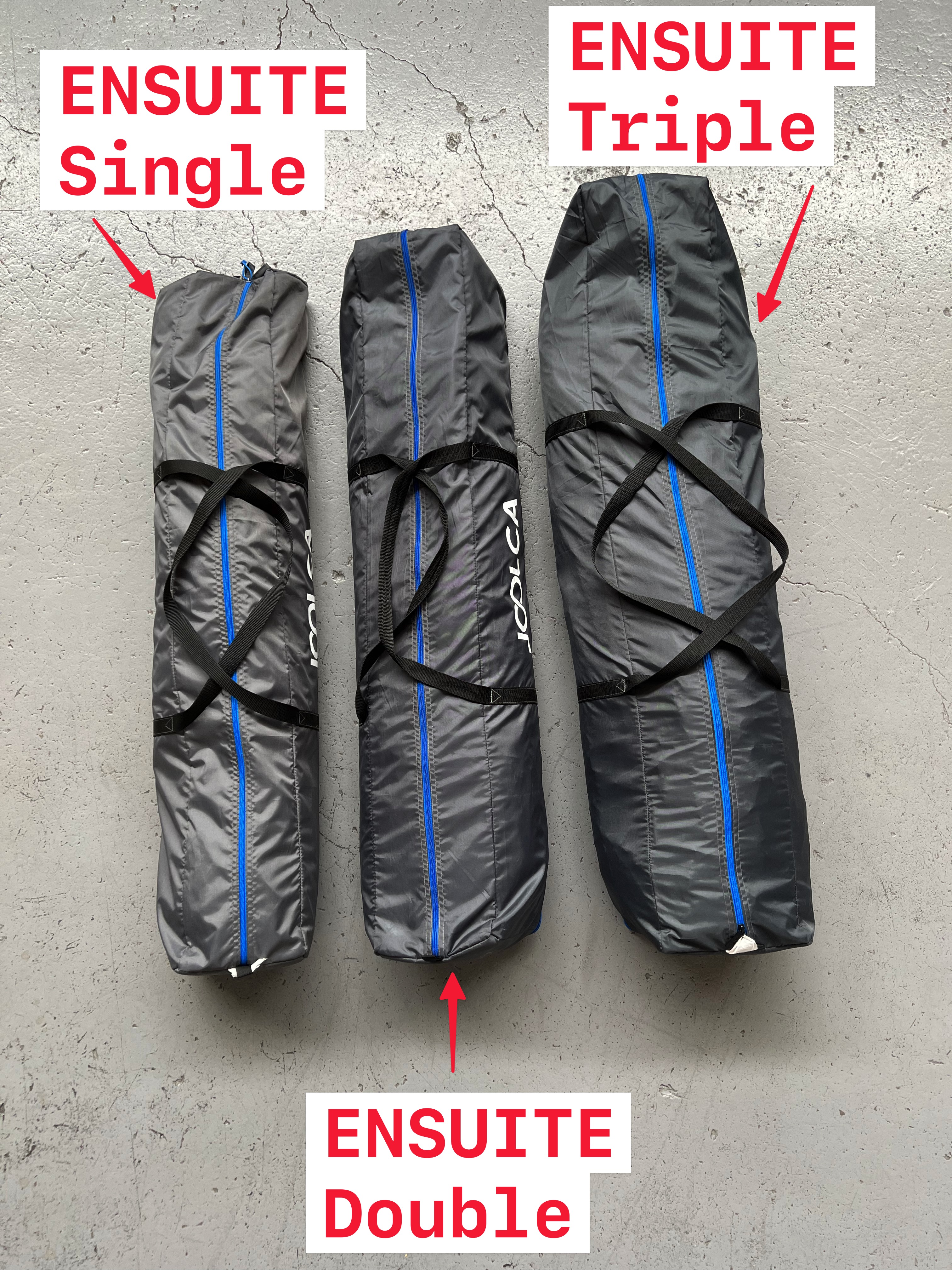 Size comparison of the ENSUITE Single Double and Triple carry